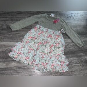 Bonnie Jean Mint Green Knit Dress with Pink Floral Applique 4T